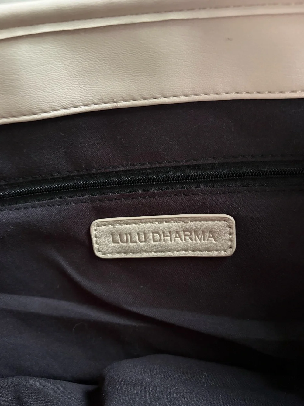 Lulu Dharma Cream Vegan Faux Leather Woven Texture Large Tote Shoulder Bag
